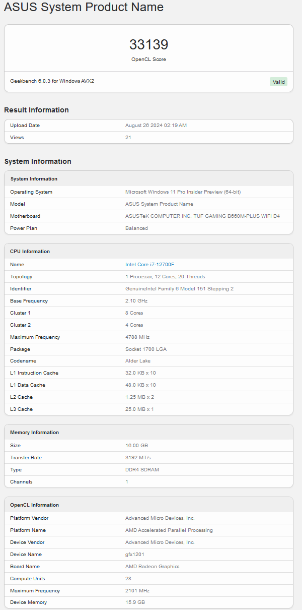 Pontuação do Geekbench do Navi 48 (fonte da imagem: Geekbench)