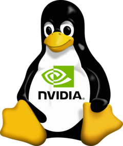 Os drivers da Nvidia no Linux agora usam como padrão os módulos do kernel da GPU de código aberto. (Fonte da imagem: logotipo da Nvidia e Tux, Wikimedia Commons)