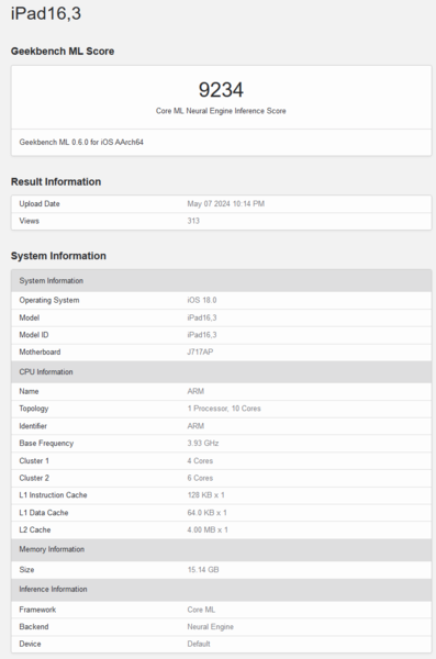 Apple Listagem do Geekbench do M4 (imagem via Geekbench)