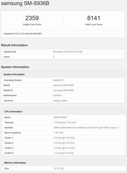 CPU Exynos 2500 Geekbench (fonte da imagem: Geekbench)