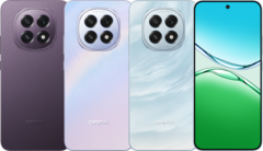 O Oppo A5 em Zircon Black, Crystal Pink e Mica Blue, respectivamente (Fonte da imagem: Oppo)