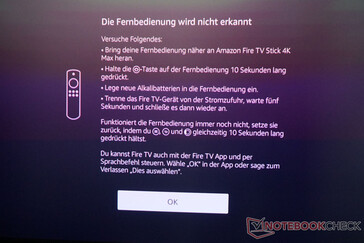 Uma mensagem de erro recorrente: O volume não pôde ser ajustado por meio do controle remoto do Fire TV no teste.