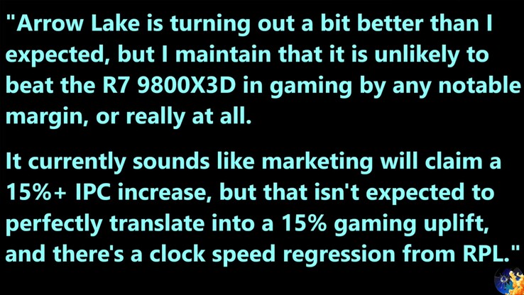 Vazamento de desempenho do Intel Arrow Lake. (Fonte da imagem: Moore's Law Is Dead no YouTube)