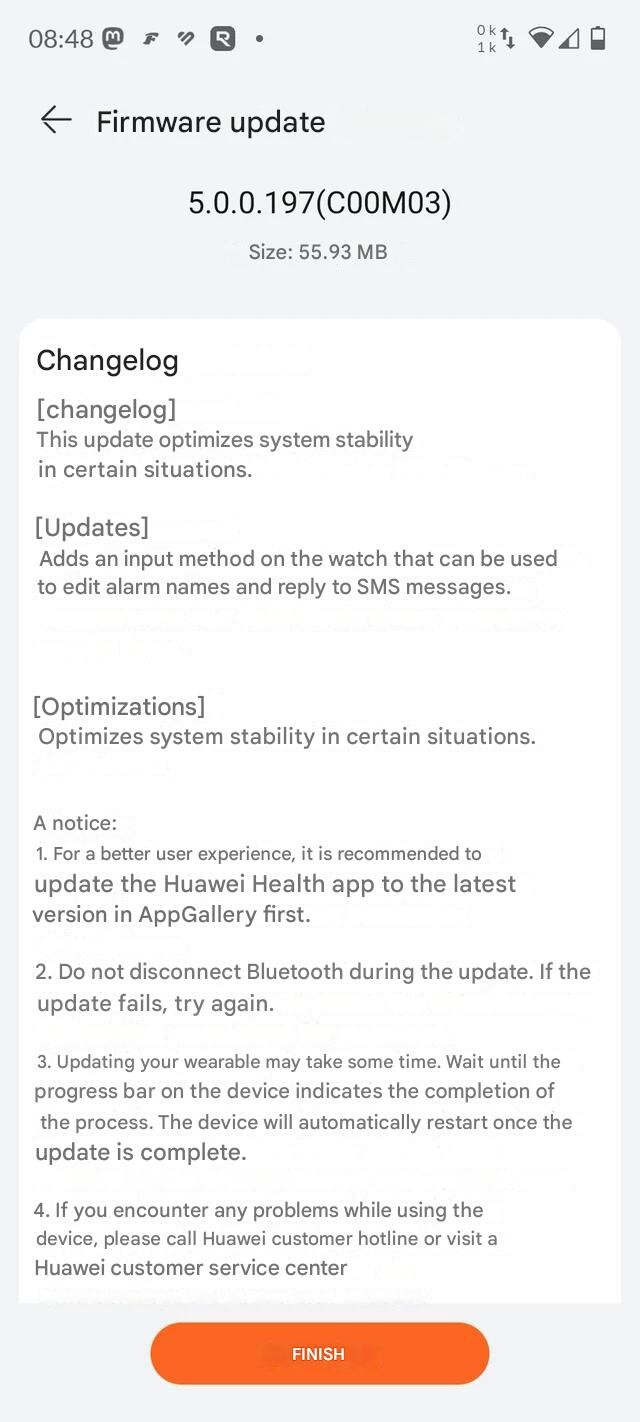 A atualização do Huawei Watch D2 5.0.0.197. (Fonte da imagem: u/Kubiac6666 via Reddit, traduzido com o Google Translate)