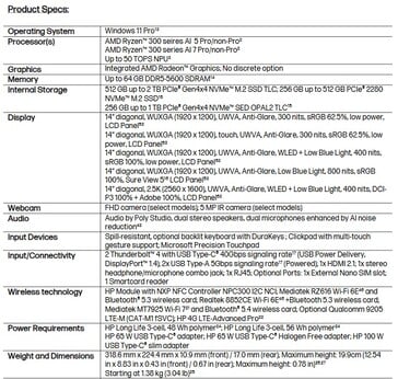 Especificações do HP EliteBook 6 G1a Next-Gen AI PC. (Fonte da imagem: HP)