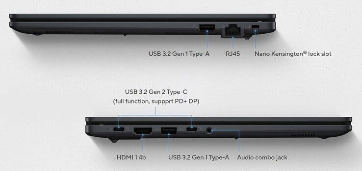 As conexões externas do Asus ExpertBook B1 (fonte: Asus)