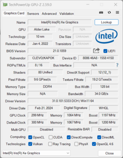 Gráfica GPU-Z Iris Xe G7