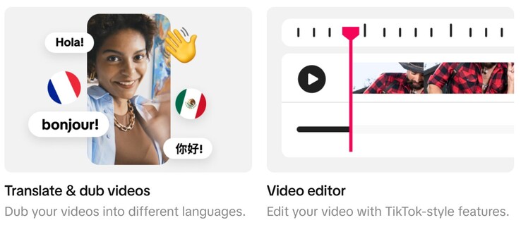 Anunciantes e criadores podem ter seus vídeos traduzidos automaticamente para diferentes idiomas usando vozes clonadas por IA para atingir um público global. (Fonte da imagem: TikTok)