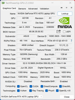 GPU-Z Nvidia GeForce Laptop RTX 4070