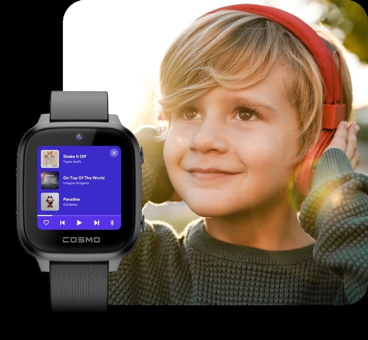 As crianças só podem ouvir música familiar com o Spotify Kids em seus smartwatches JrTrack 4. (Fonte da imagem: Cosmo Technologies)