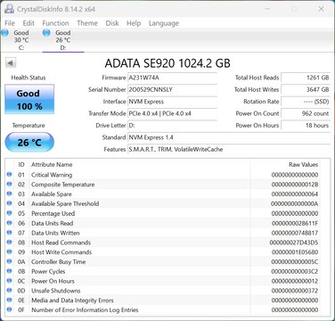 O ADATA SE920 opera com PCIe 4.0 x4