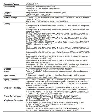 Especificações do HP EliteBook 6 G1a AI PC. (Fonte da imagem: HP)