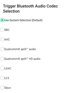 Codecs de áudio Bluetooth disponíveis