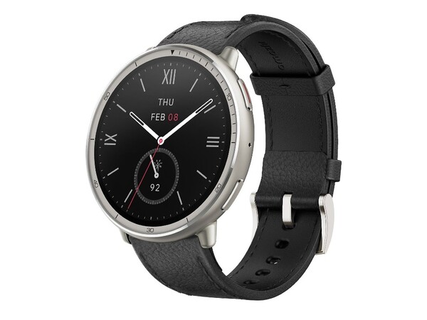 O Amazfit Active 2 Premium Edition tem proteção de vidro de safira e pulseiras de couro. (Fonte da imagem: Amazfit)