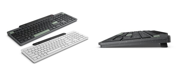 O Lenovo Bluetooth Solar Keyboard parece ser feito de plástico reciclado. (Fonte da imagem: Evan Blass)