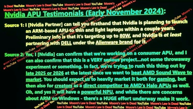 APU ARM da Nvidia para Windows. (Fonte da imagem: Moore's Law Is Dead)