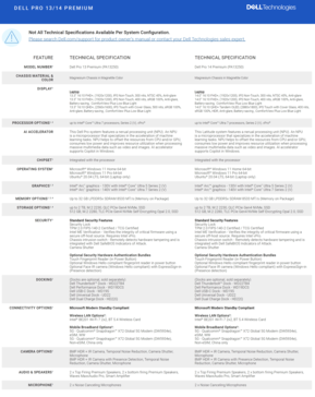 Dell Pro 13 Premium e Dell Pro 14 Premium: Especificações. (Fonte da imagem: Dell)