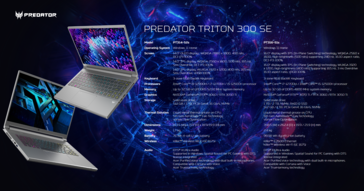 Acer Predator Triton 300 SE spec sheet (imagem via Acer)
