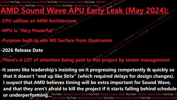 Vazamento da APU ARM AMD Sound Wave. (Fonte: Moore's Law Is Dead)