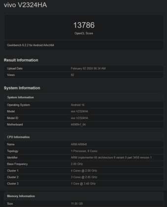 Especificações do MediaTek Dimensity 9300 (imagem via Geekbench)