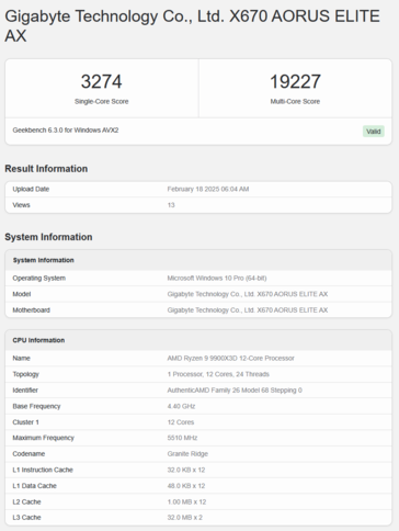 Ryzen 9 9900X3D Geekbench (fonte da imagem: Geekbench)