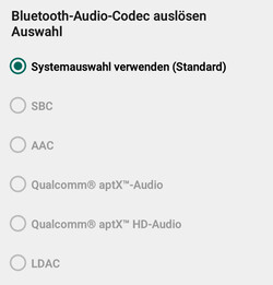 Codecs de áudio Bluetooth disponíveis