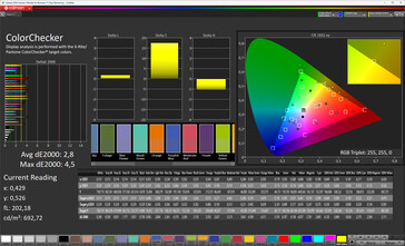 Precisão de cores (modo padrão, balanço de branco manual, espaço de cores alvo sRGB)