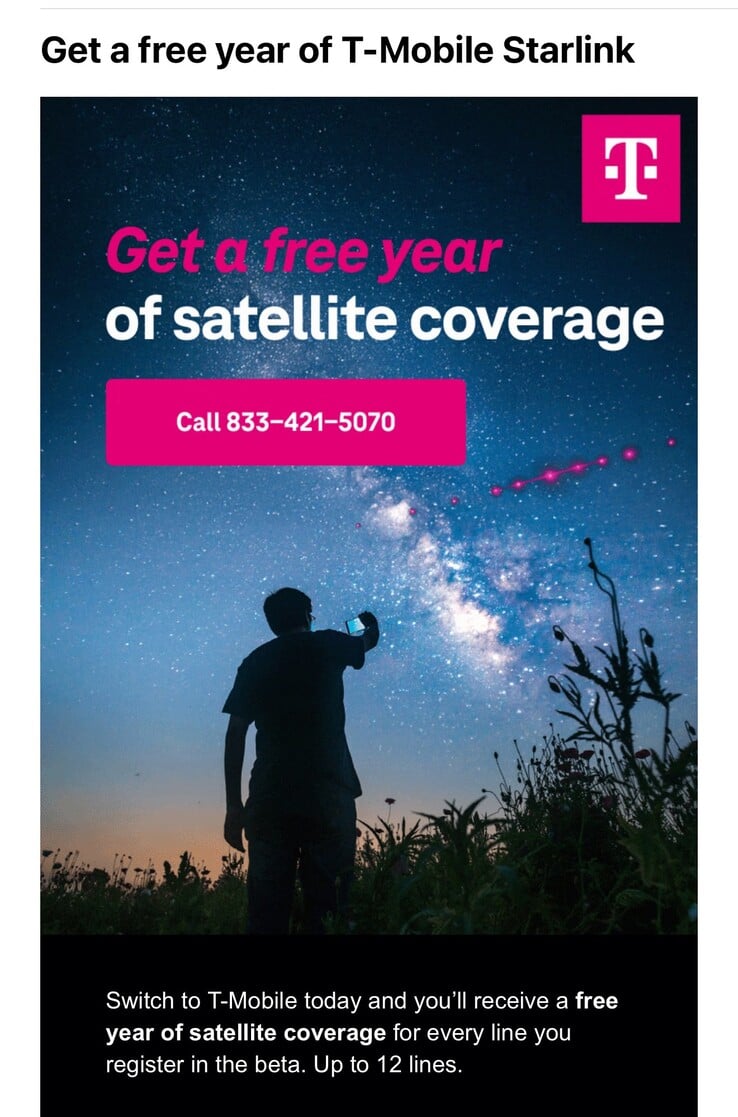 Oferta de cobertura gratuita de satélite Starlink da T-Mobile