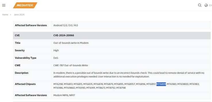 Menção do chipset no site oficial (Fonte da imagem: MediaTek)