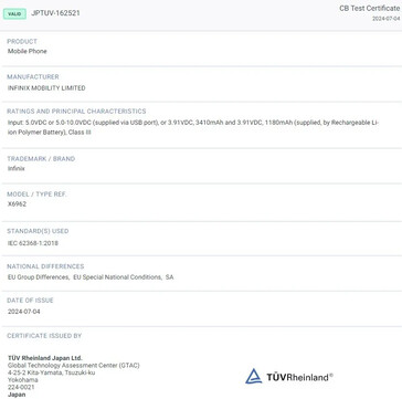 O Infinix X6962 tem uma quantidade relativamente grande de bateria em um formato de concha. (Fonte: FCC, TÜV via MySmartPrice)