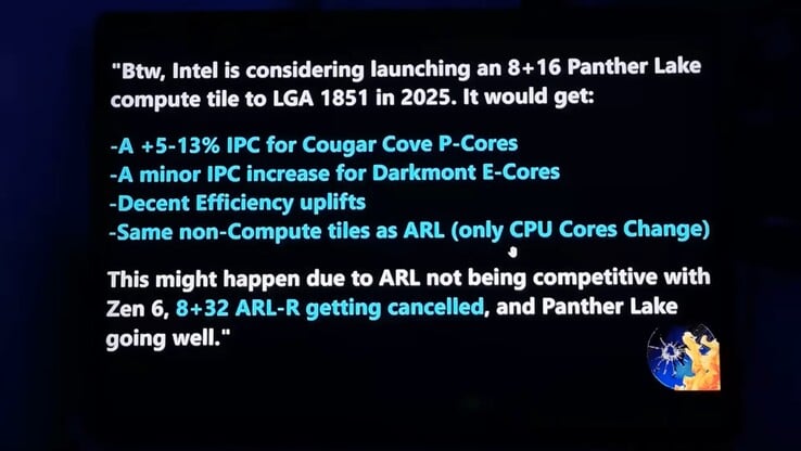 Intel Panther Lake para desktop. (Fonte da imagem: Moore's Law Is Dead no YouTube)