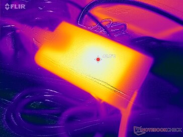 O adaptador CA atinge mais de 43 °C ao operar cargas exigentes