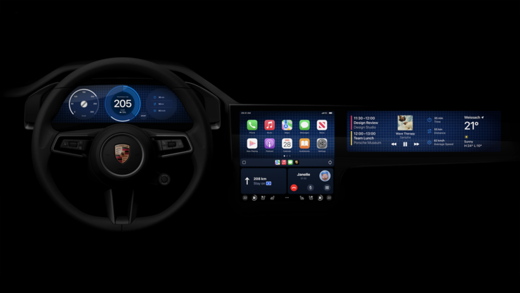 Sistema operacional incorporado de última geração Apple CarPlay em um Porsche 2024. (Imagem: Apple/Porsche)