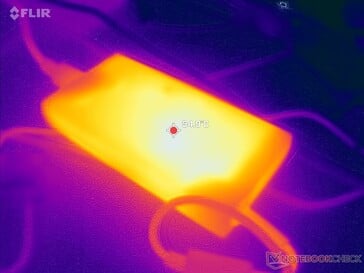 O adaptador CA atinge mais de 55 °C ao operar cargas exigentes