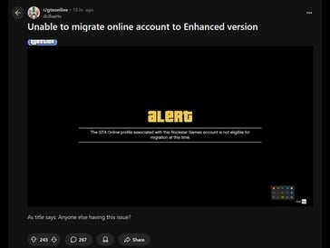 GTA 5 Enhanced migration issue Reddit post (Fonte da imagem: Grand Theft Auto Online subreddit)