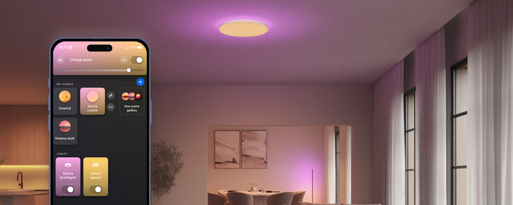 As luzes de teto Philips Hue Datura podem ser controladas por meio do aplicativo Philips Hue. (Fonte da imagem: Philips Hue)