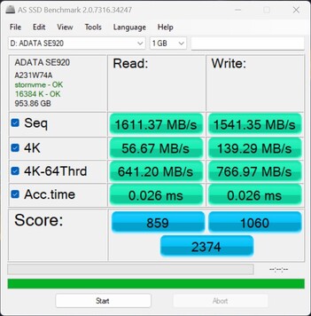 Verificação de desempenho com o ADATA SE920 via USB4