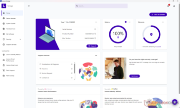 Tela inicial do Lenovo Vantage