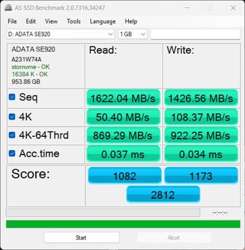 Verificação de desempenho usando o ADATA SE920 via USB4