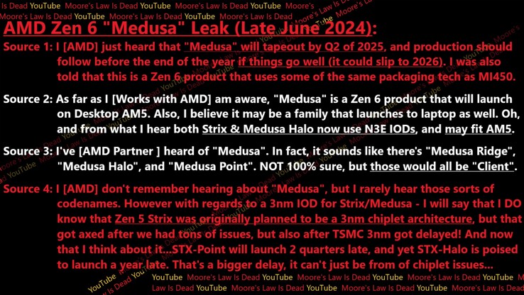 Vazamento do AMD Zen 6 "Medusa". (Fonte da imagem: Moore's Law Is Dead)