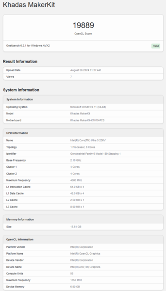 Pontuação do Intel Arc 130V no Geekbench OpenCL (fonte da imagem: Geekbench)