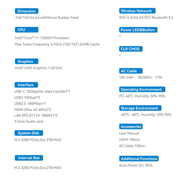 Folha de especificações da variante i7 (Fonte da imagem: Beelink)