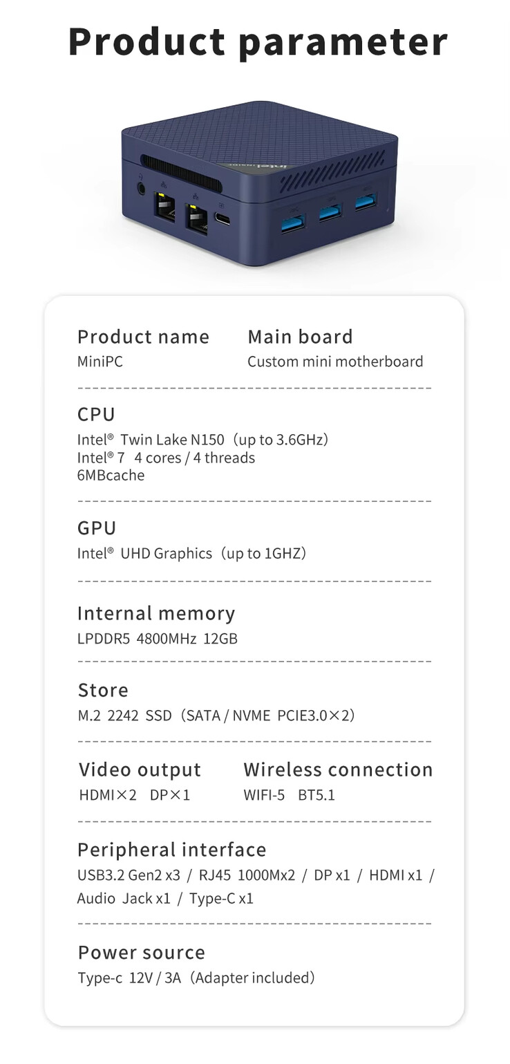 Especificações do mini PC ZX06 (Fonte da imagem: AliExpress)