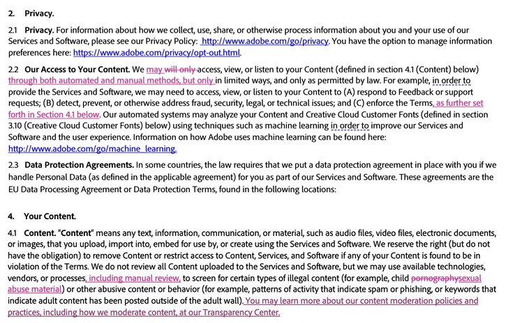 A Adobe destacou as recentes alterações em seus termos de uso em um post de blog hoje. (Fonte da imagem: Adobe)