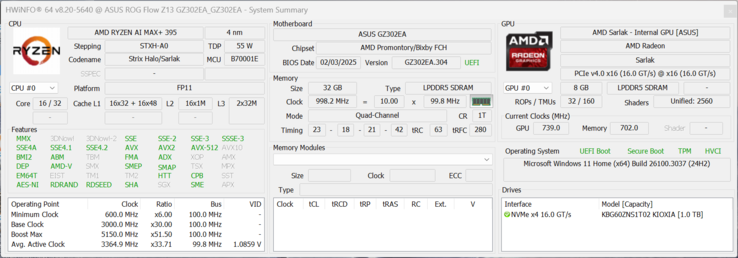 HWiNFO Asus ROG Flow Z13 com Ryzen AI Max+ 395