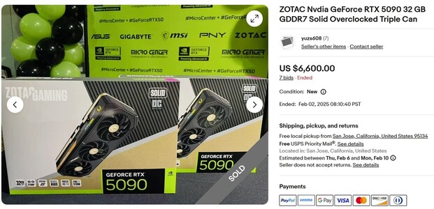 RTX 5090 vendida. (Fonte da imagem: eBay)