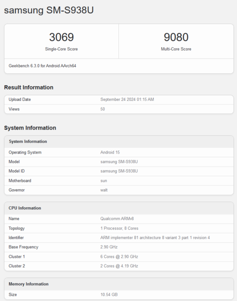 Qualcomm Snapdragon 8 Gen 4 para Galaxy (fonte da imagem: Geekbench)