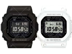 Os relógios Casio GW-5000HS-1 preto e Casio GW-5000HS-7 branco. (Fonte da imagem: Great G-Shock World - upscaled with AI) 