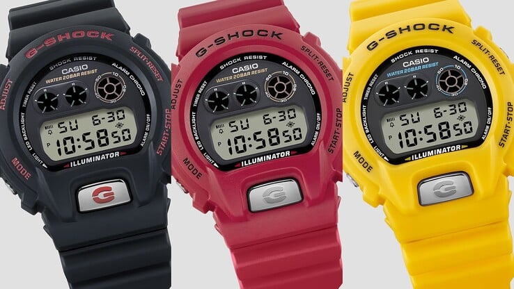 Da esquerda para a direita, Casio DW-6900TR-1, DW-6900TR-4 e DW-6900TR-9. (Fonte da imagem: Casio)