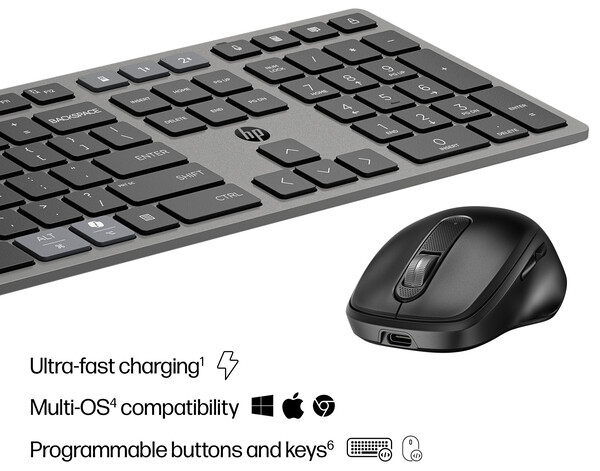 O combo de teclado e mouse HP 725 e HP 720 pode se conectar a vários dispositivos e sistemas operacionais simultaneamente. (Fonte da imagem: HP)